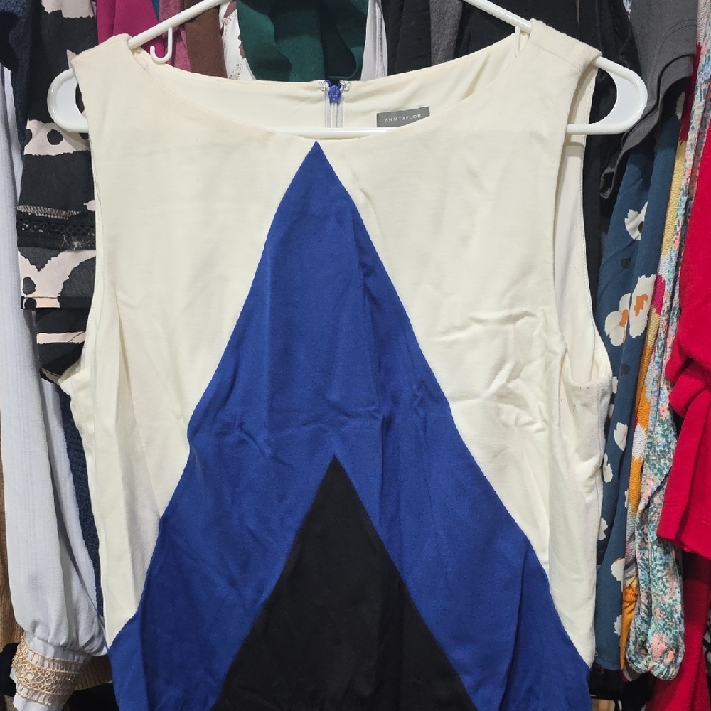 Ann Taylor Women's Blue and Black Geometric Dress